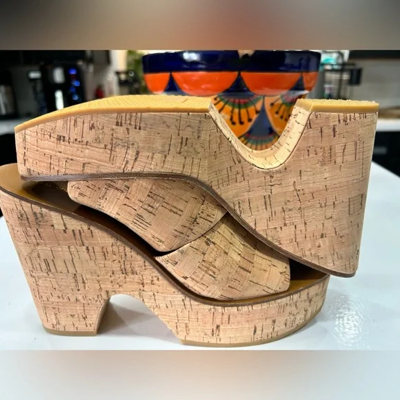 Veronica Beard Tan Cork Mules with Square Toe and Minimalist Design , Size 9.5 - Picture 6 of 8